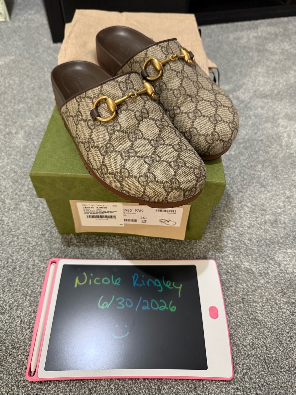 Gucci Beige Box with Green Lid and White Labels